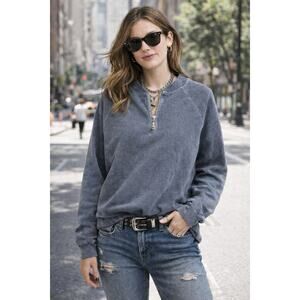 Vintage AGoldE Blue Gray Zip Neck Sweatshirt with Drawstring Hem Size XS